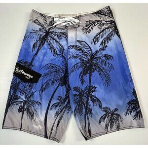 Castaways Board Shorts Blue Black Gray Surf Swim Trunks Tropical Palm Trees 32 M